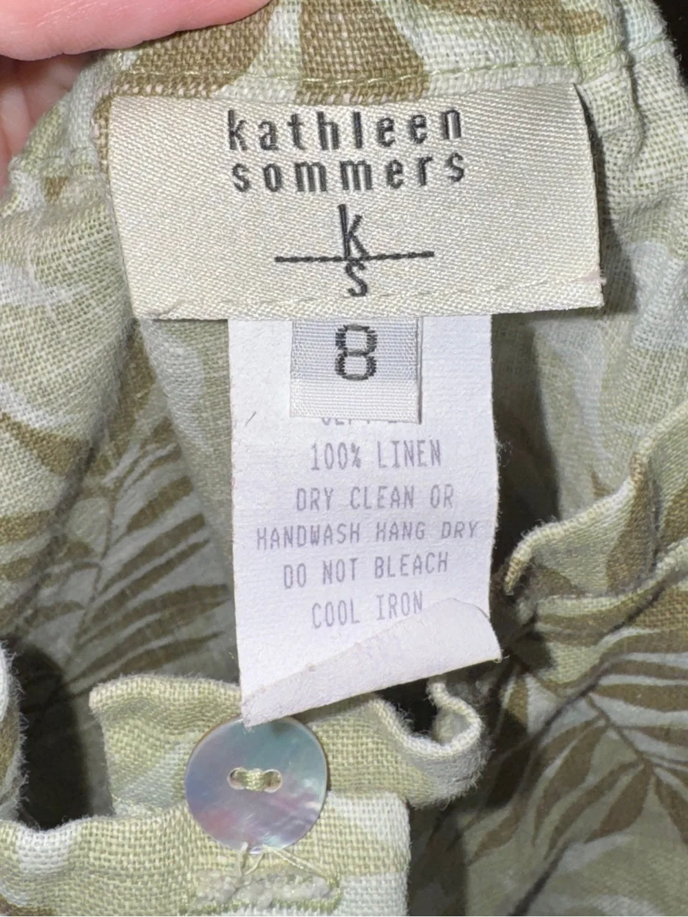 Kathleen Sommers Linen Cropped Linen Pants Size 8 Green Leaf Print Lightweight